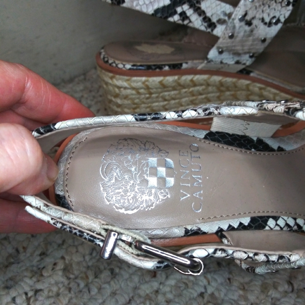 Vince Camuto Marsa Black, Silver & Taupe, Faux Snakeskin Platform Sandals - Picture 4 of 13